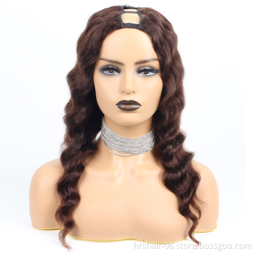 Hot Sale  Thick 180% Density Color 1B/27,99J,30#  U Part Wig Human Hair Half Hand Tied Made Human Hair Wigs For Black Woman